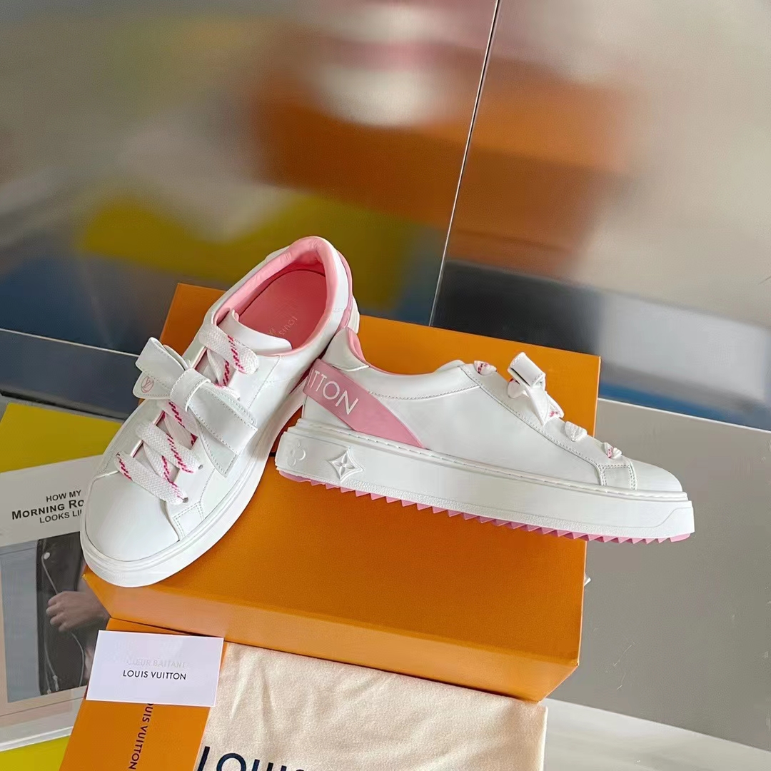 Louis Vuitton LV Women Time Out Sneaker Pink Calf Leather Rubber Outsole