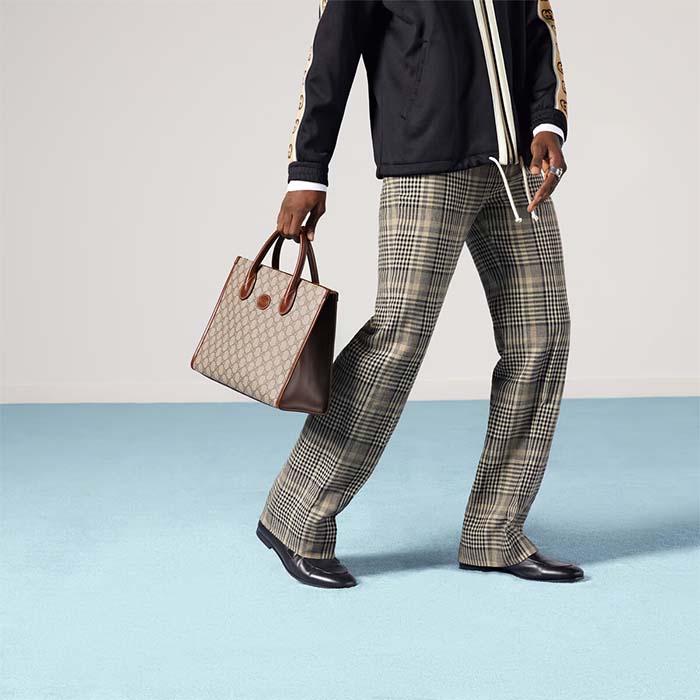 Gucci Unisex GG Small Tote Bag Beige Ebony GG Supreme Canvas