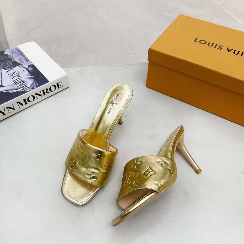 Louis Vuitton LV Women Revival Mule Gold Monogram Embossed Metallic Lambskin