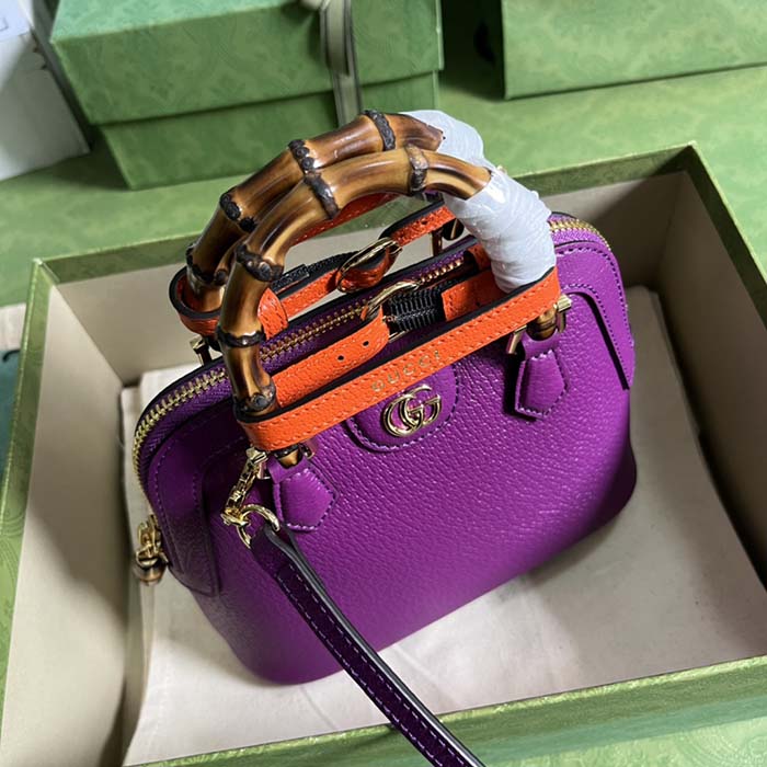 Gucci GG Women Gucci Diana Mini Tote Bag Purple Leather Double G