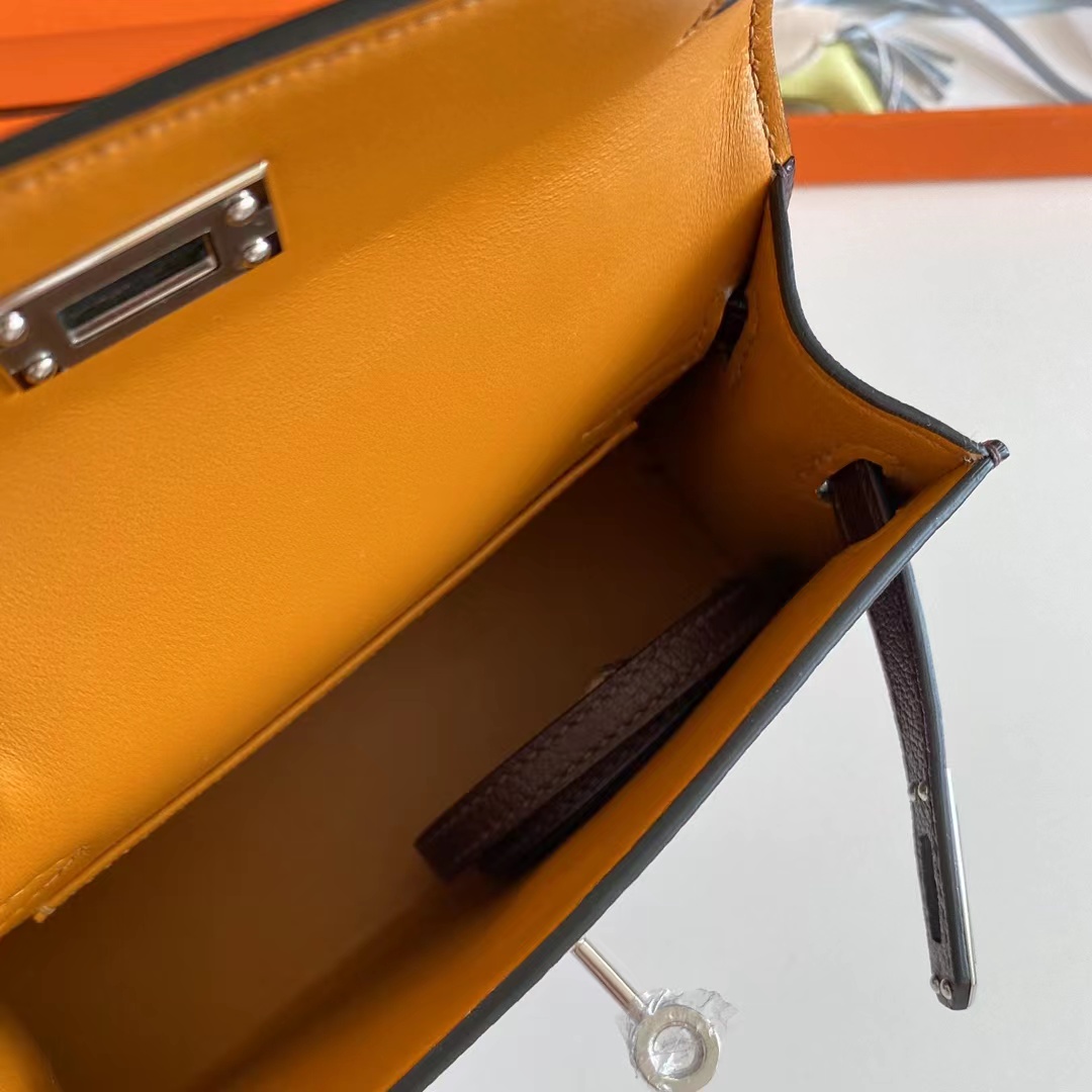 Hermes Women Mini Kelly 20 Bag Suede Leather Silver Hardware-Chocolate