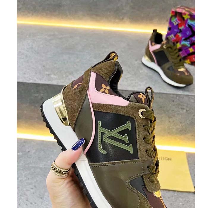 Louis Vuitton LV Unisex Run Away Sneaker Khaki Green Suede Calf Leather Monogram