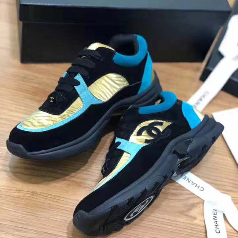 Chanel Women Velvet Calfskin & Mixed Fibers Sneakers-Gold