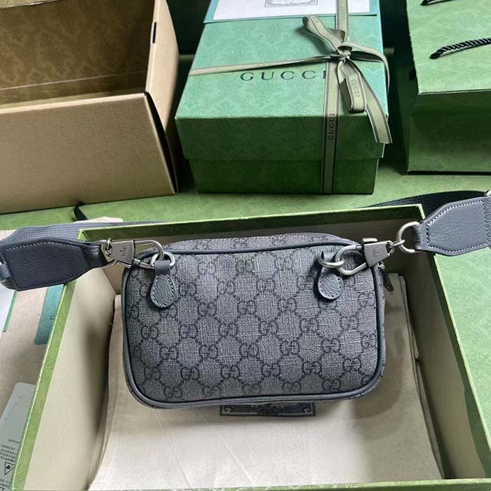 Gucci Unisex Ophidia GG Mini Bag Grey Black GG Supreme Canvas Double G