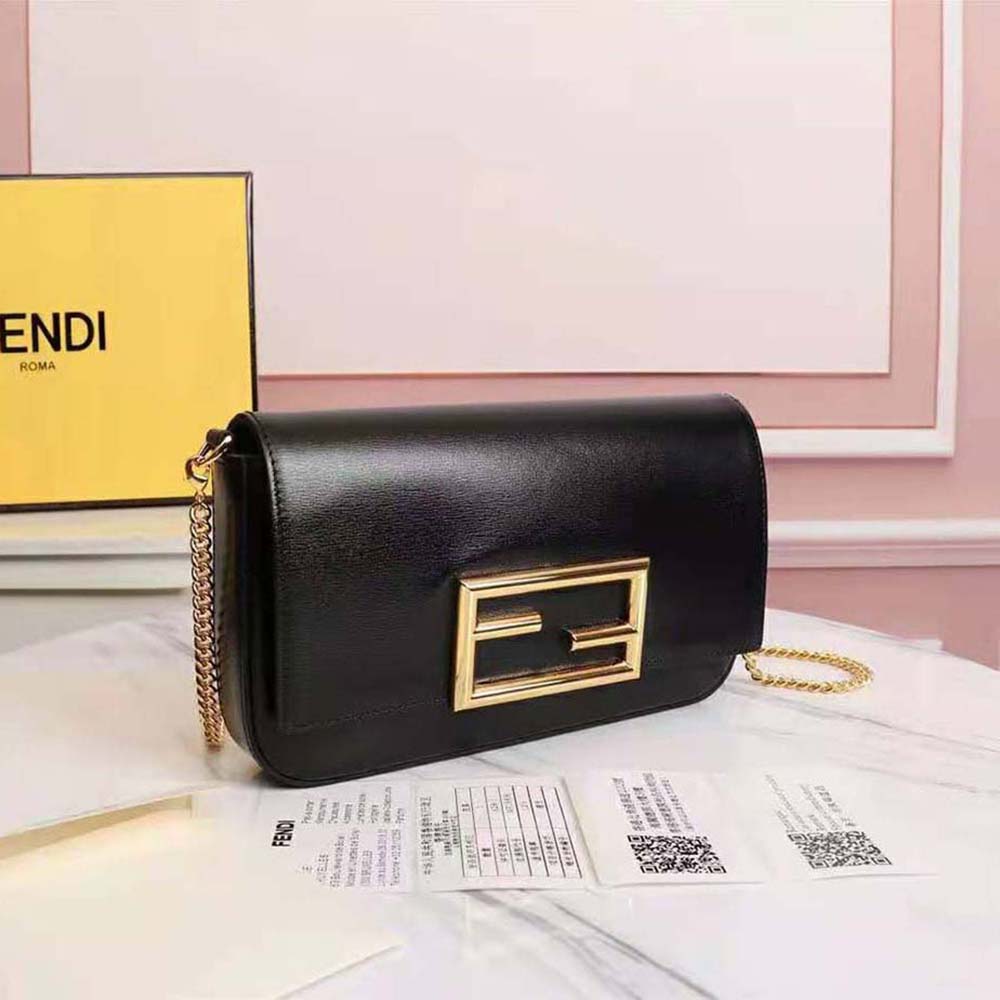 Fendi Women Wallet on Chain with Pouches Leather Mini-Bag-Black