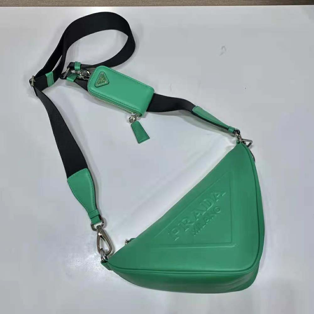 Prada Women Leather Triangle Shoulder Bag-Green