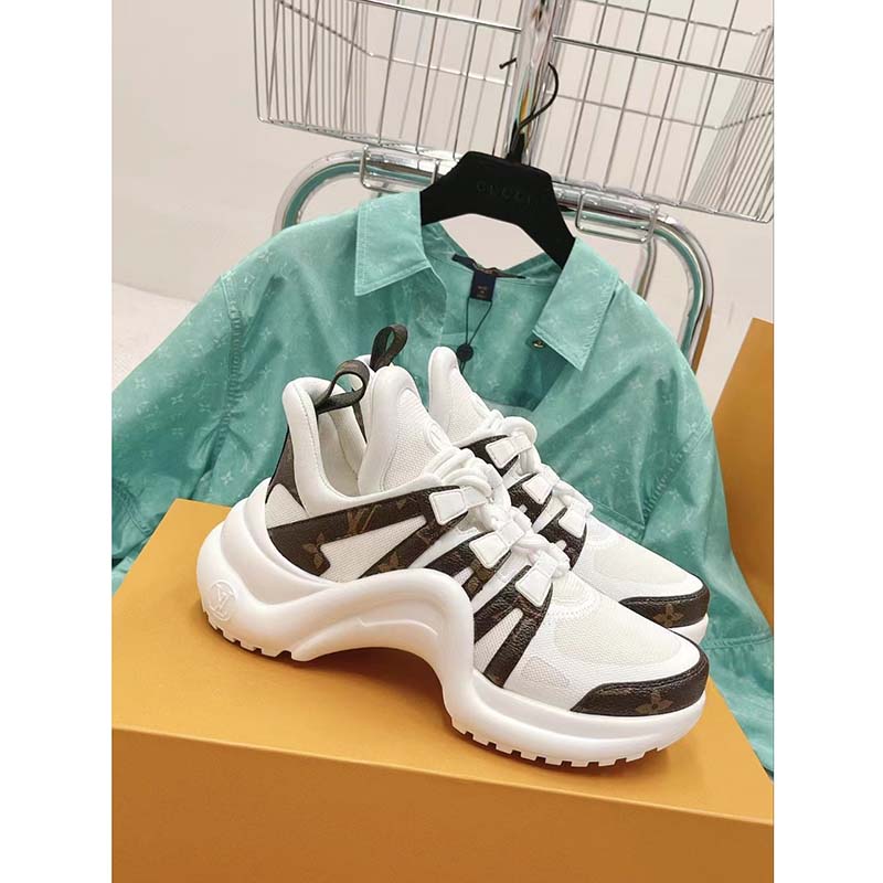 Louis Vuitton Women LV Archlight Sneaker Brown Patent Monogram Canvas Technical Fabrics