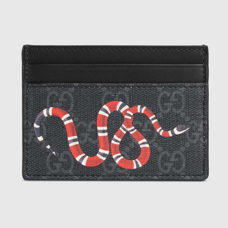 Gucci GG Unisex Kingsnake Print GG Supreme Card Case-Black