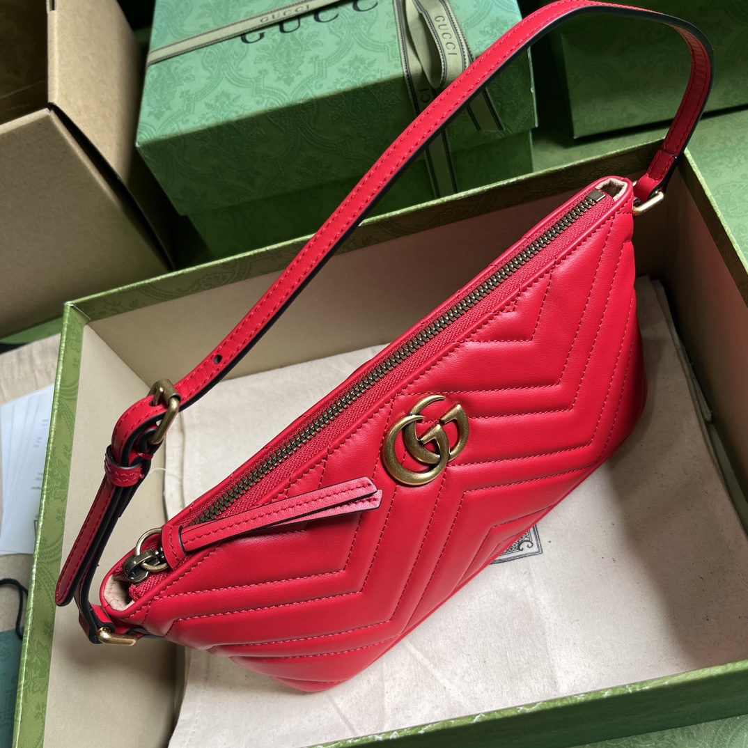Gucci Women GG Marmont Small Shoulder Bag Red Matelassé Chevron Leather