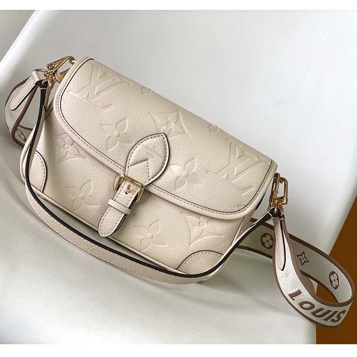 Louis Vuitton LV Women Diane Crème Beige Embossed Supple Grained Cowhide Leather