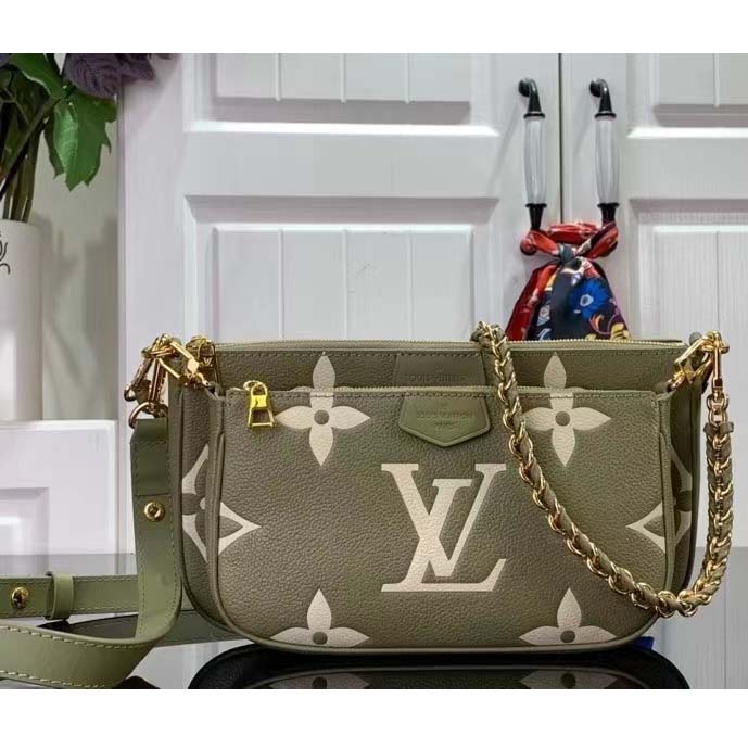 Louis Vuitton Women Multi Pochette Accessoires Light Khaki Cream Monogram Empreinte Embossed Grained Cowhide Leather