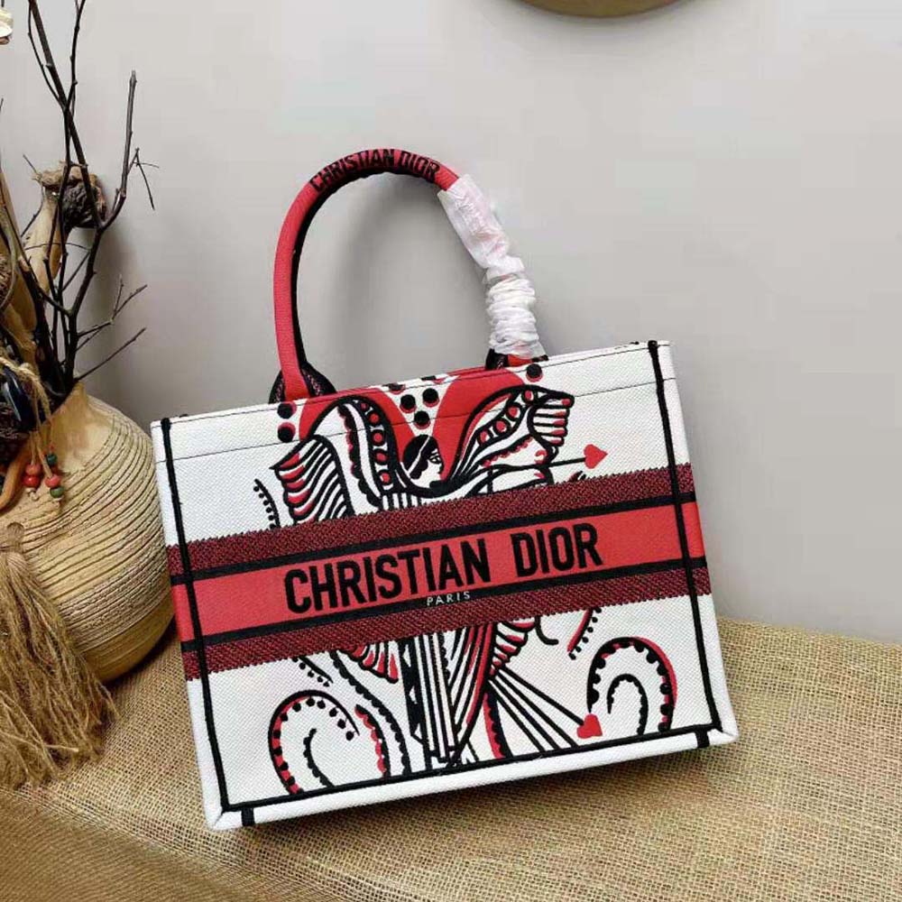 Dior Women Medium Dior Book Tote Latte Multicolor Cupidon Embroidery