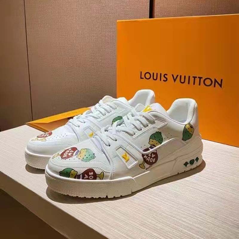 Louis Vuitton Unisex LV Trainer Sneaker White Printed Calf Leather Rubber Outsole