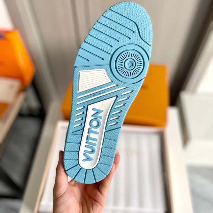 Louis Vuitton Unisex LV Trainer Sneaker Blue Mix Materials Rubber Initials Monogram Flowers