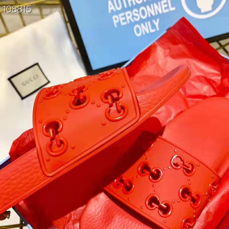 Gucci Women Rubber GG Slide Sandal-Red