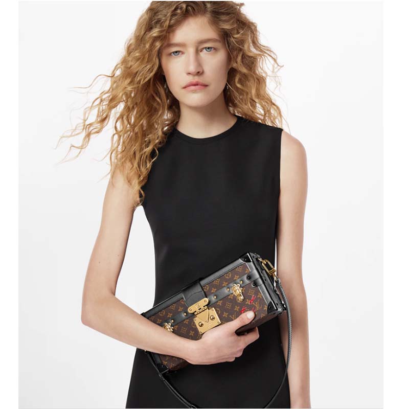 Louis Vuitton LV Unisex Petite Malle Handbag Monogram Coated Canvas Cowhide Leather