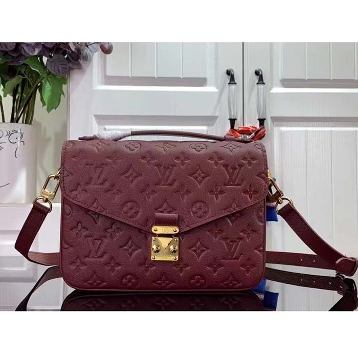 Louis Vuitton LV Women Pochette Métis Wine Red Monogram Empreinte Embossed Grained Cowhide Leather