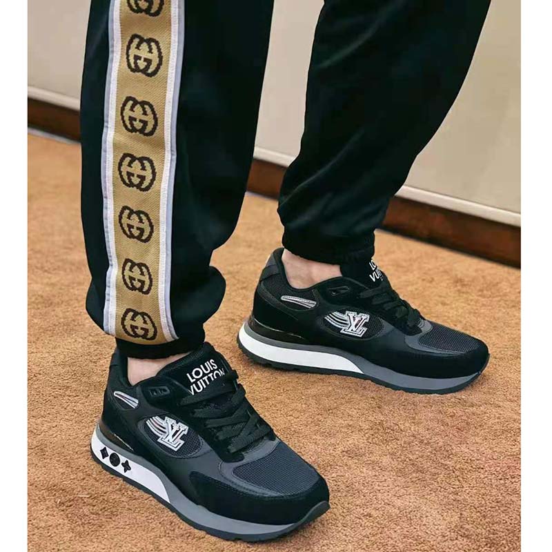 Louis Vuitton Men Run Away Sneaker Black Mix of Materials Monogram Flowers