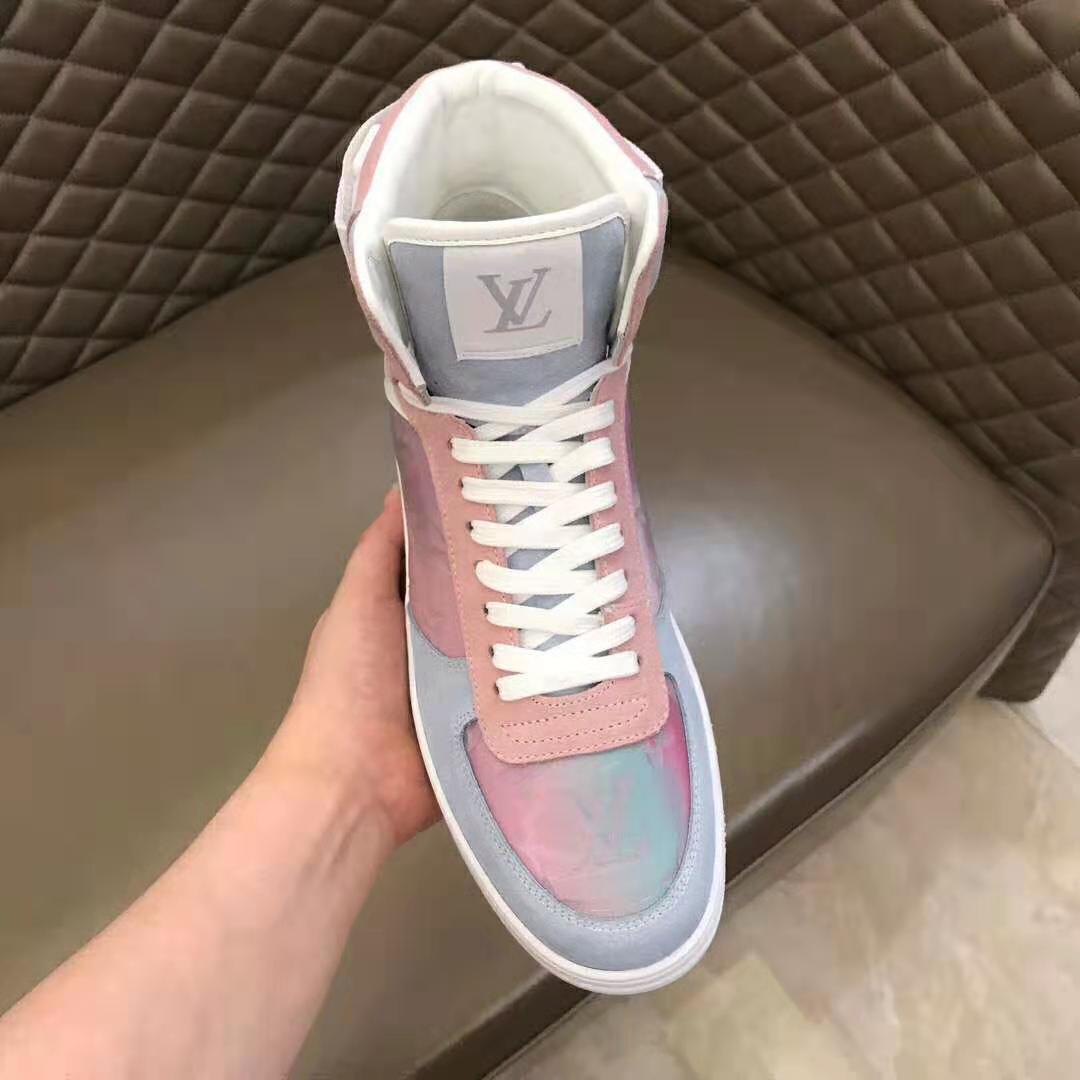 Louis Vuitton LV Unisex Rivoli Sneaker Boot Shoes Blue and Pink