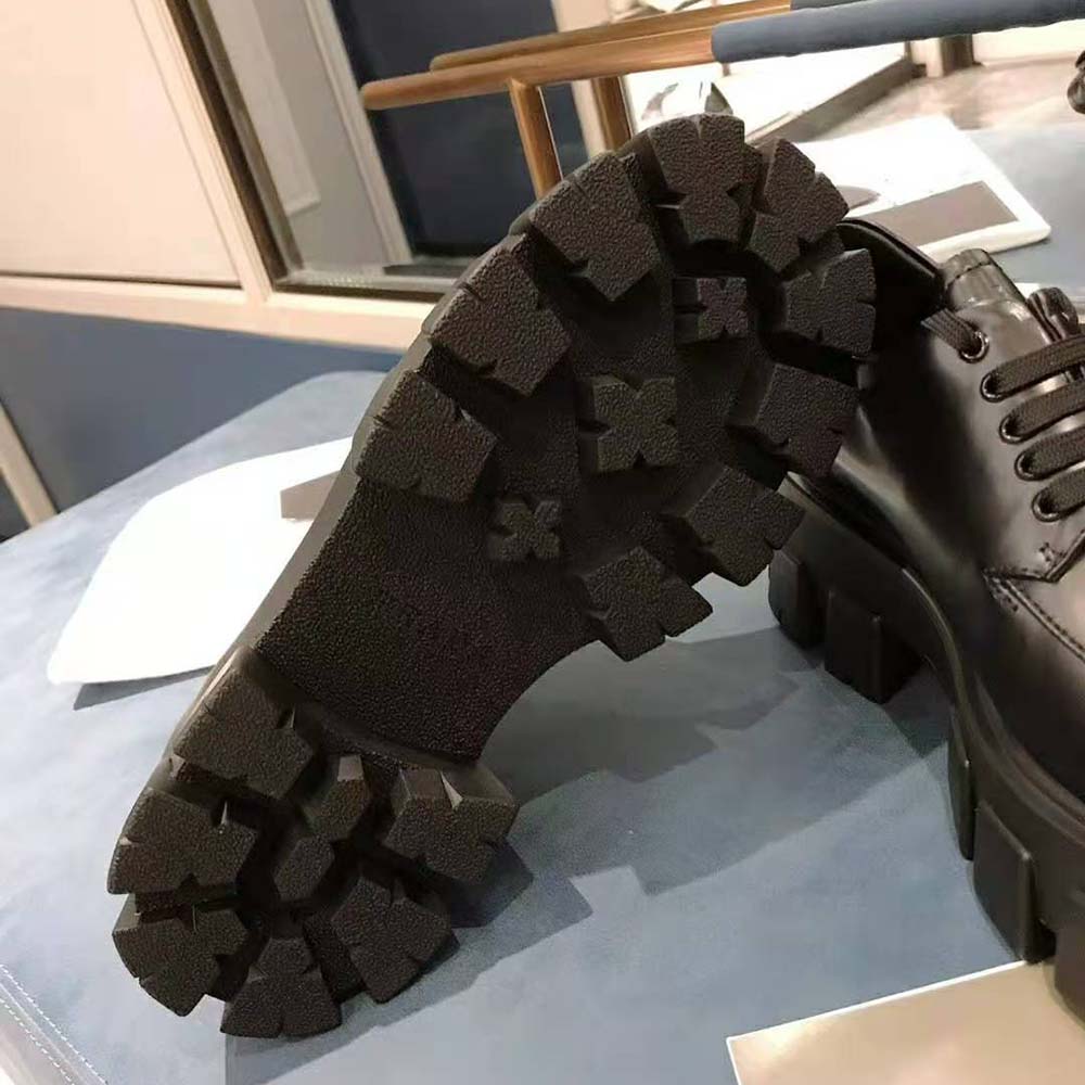 Prada Women Monolith Brushed Calf Leather Lace-Up Shoes-Black