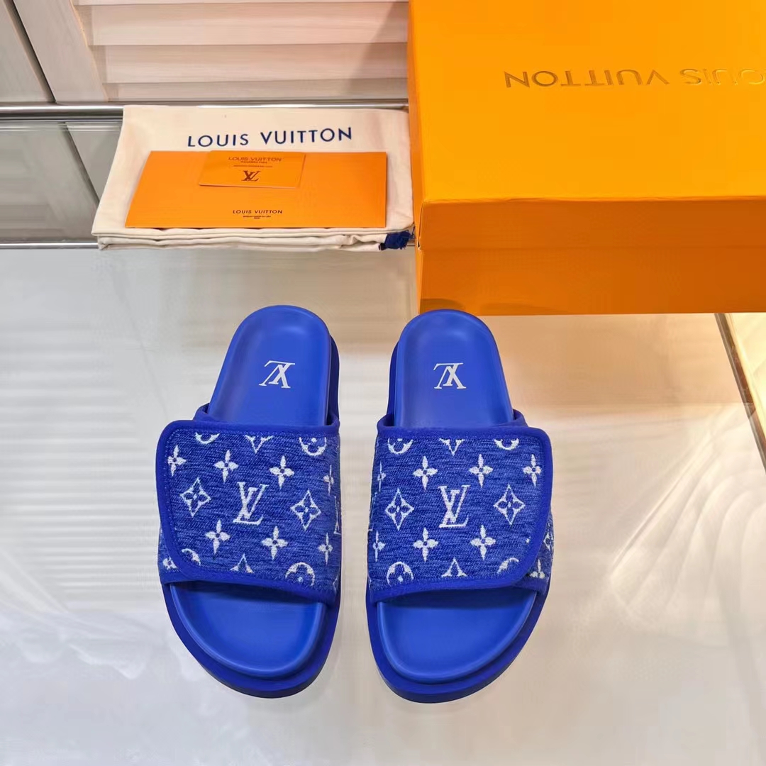 Louis Vuitton LV Unisex Miami Mule Blue Mini Monogram Textile Anatomic Insole