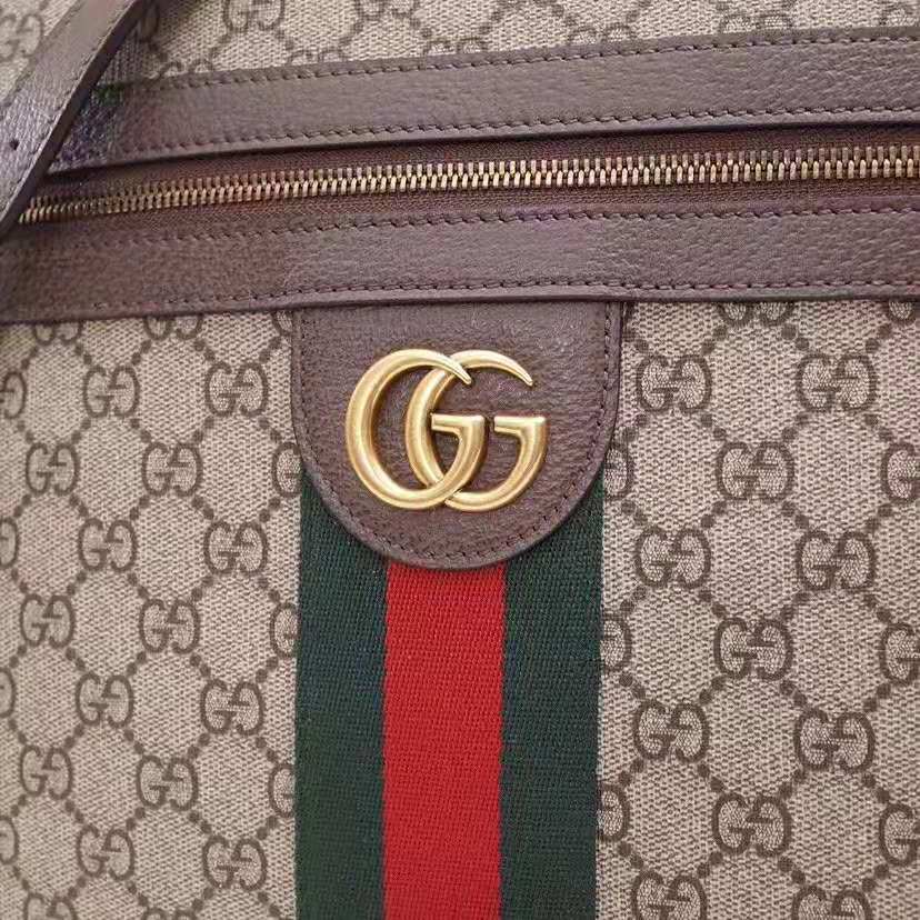 Gucci GG Men Ophidia GG Small Messenger Bag in Beige/Ebony Soft GG Supreme Canvas