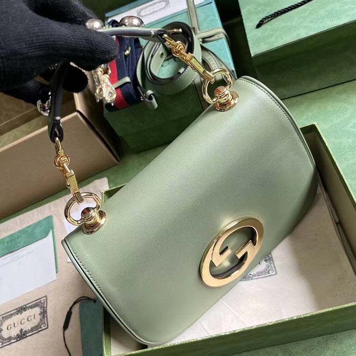 Gucci Women Blondie Top Handle Bag Light Green Leather Round Interlocking G