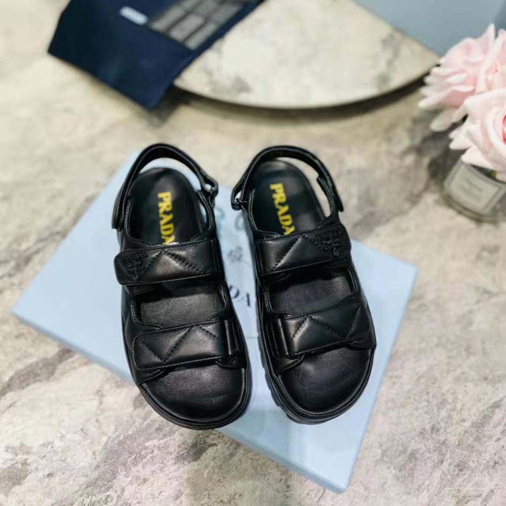 Prada Women Padded Nappa Leather Sandals-Black