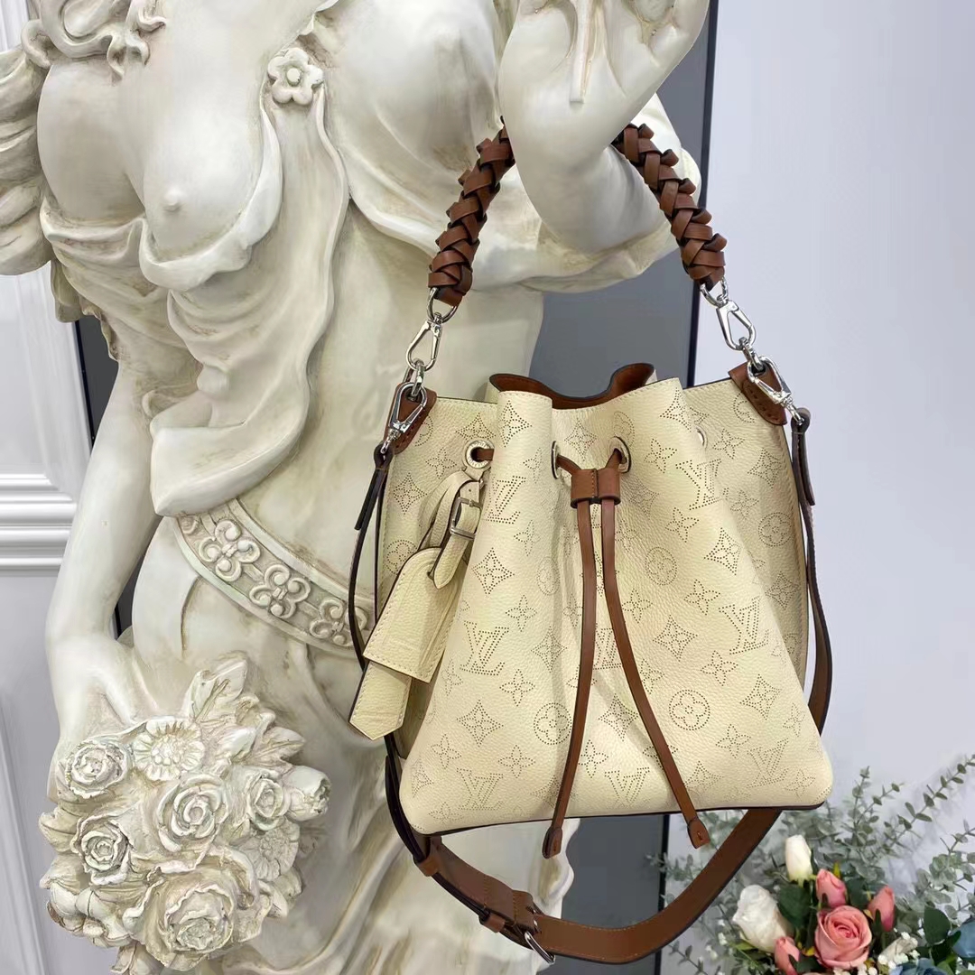 Louis Vuitton LV Women Muria Bucket Bag Crème Beige Mahina Perforated Calf Leather
