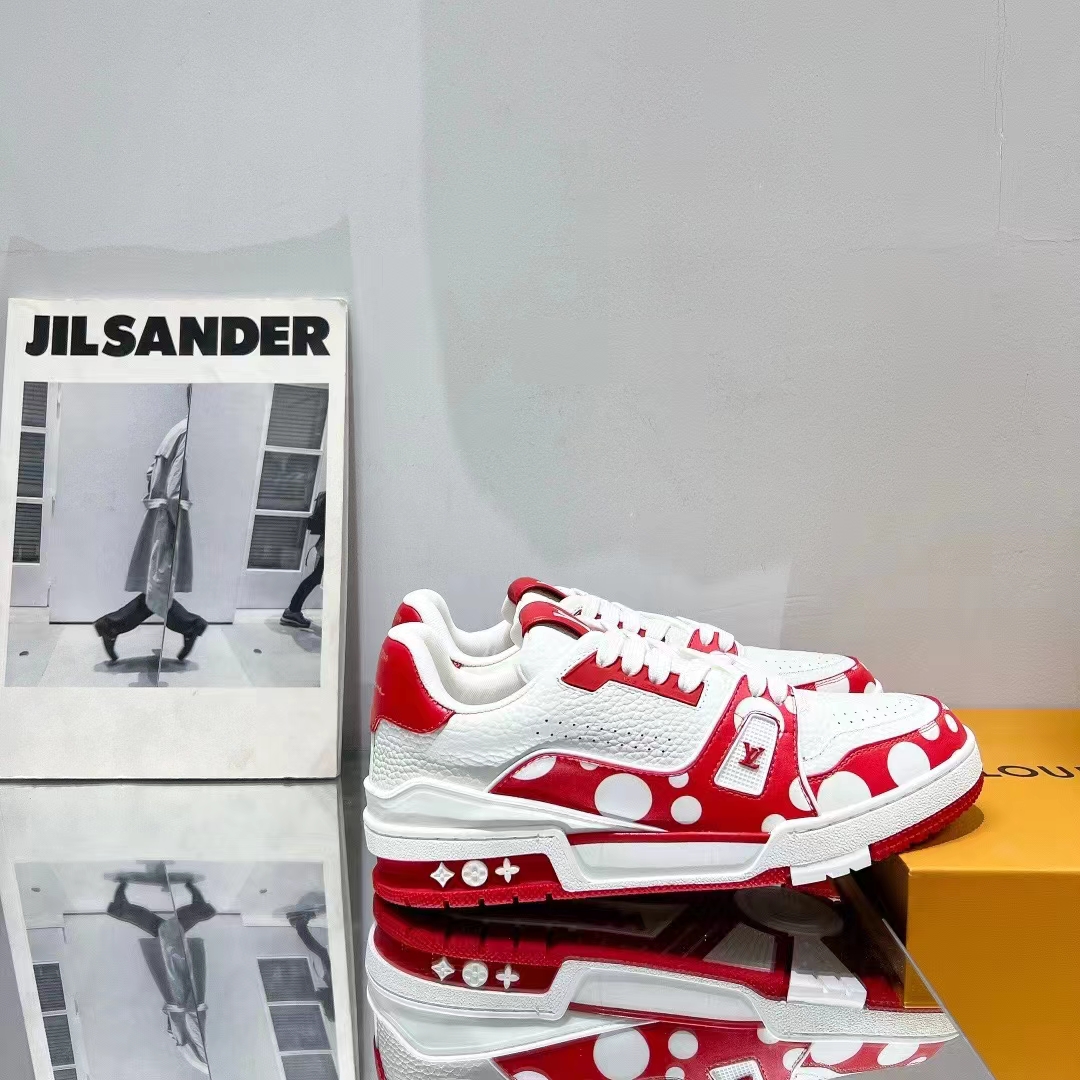 Louis Vuitton LV Unisex LV x YK LV Trainer Sneaker Red Calf Leather Rubber