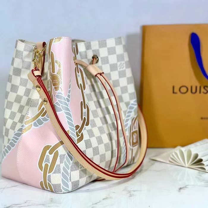 Louis Vuitton Women NeoNoé MM Bucket Bag Damier Azur Coated Canvas