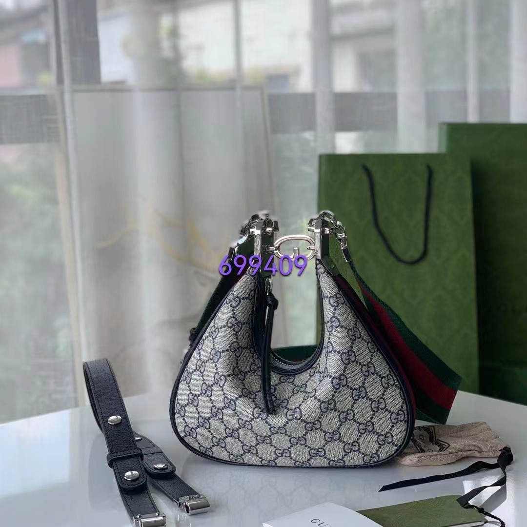 Gucci Women Attache Small Shoulder Bag Beige Blue GG Supreme Canvas