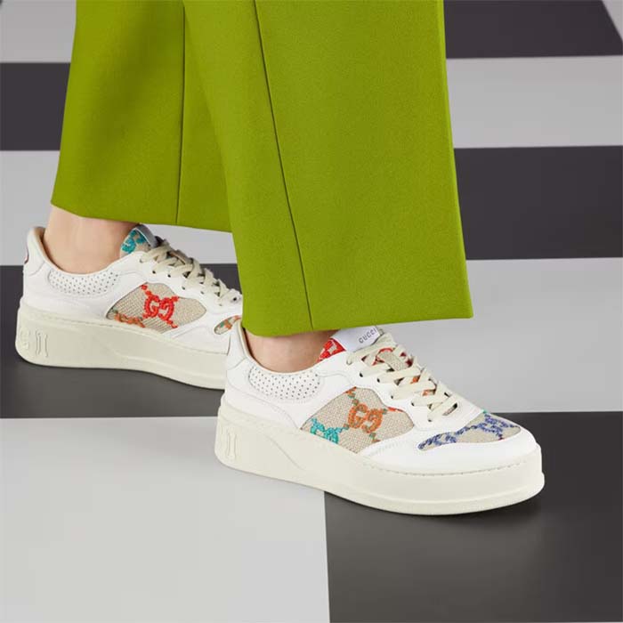 Gucci Unisex GG Sneaker White Leather Mid Heel Interlocking G 5.6 Cm Heel