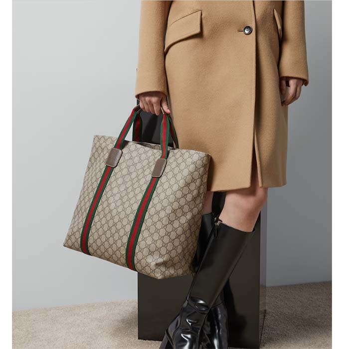 Gucci Unisex GG Tender Medium Tote Bag Beige Ebony GG Supreme Tender Canvas