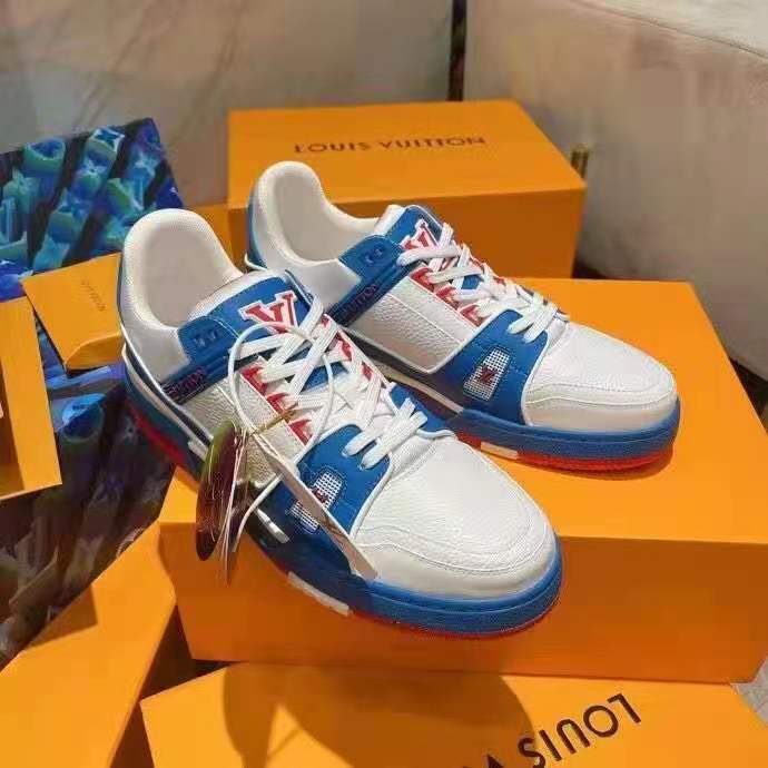 Louis Vuitton LV Unisex LV Trainer Sneaker White Mix of Materials Rubber Outsole