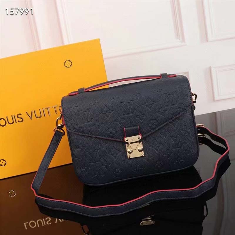 Louis Vuitton LV Women Pochette Métis Bag Navy Red Monogram Grained Cowhide Leather