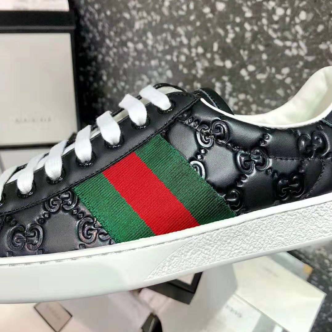 Gucci Men Ace Gucci Signature Sneaker with Web-Black