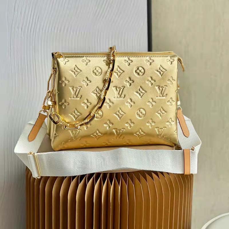 Louis Vuitton LV Women Coussin PM Gold Monogram-Embossed Puffy Lambskin Calfskin