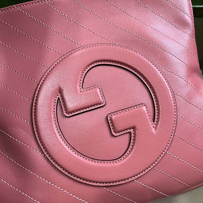 Gucci Women GG Blondie Small Tote Bag Pink Leather Round Interlocking G
