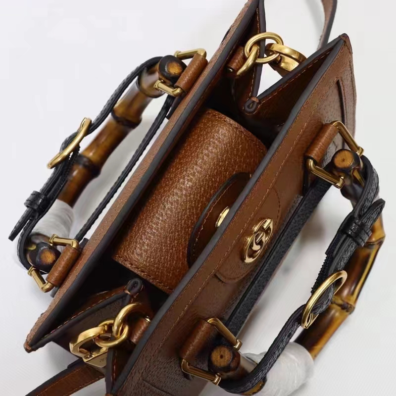 Gucci GG Women Diana Mini Tote Bag Cuir Brown Leather Double G