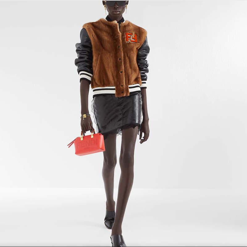 Fendi Women FF By The Way Mini Red Leather Small Boston Bag