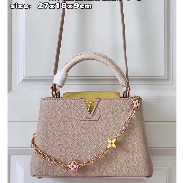 Louis Vuitton LV Women Capucines BB Handbag Beige Pink Taurillon Leather