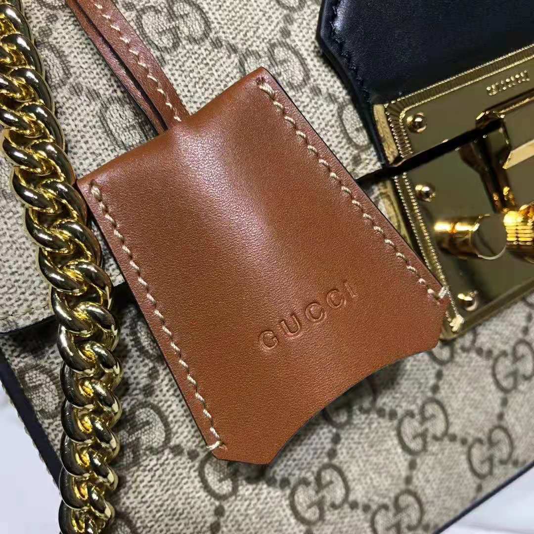 Gucci GG Women Padlock GG Small Bamboo Shoulder Bag in Beige/Ebony GG Supreme Canvas