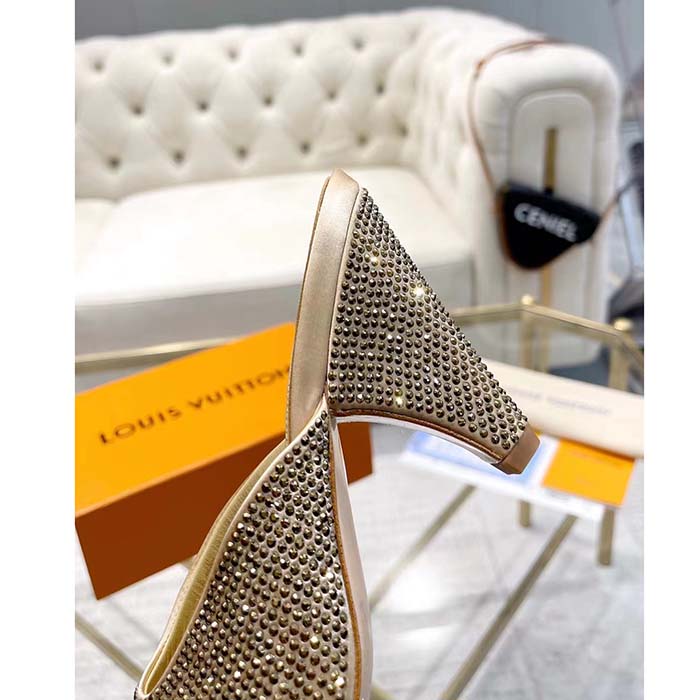 Louis Vuitton LV Women Super Mule Gold Strass Leather Outsole 10 CM Heel