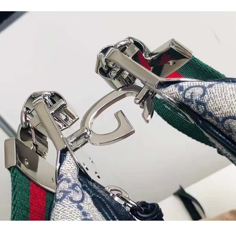 Gucci Women GG Attache Large Shoulder Bag Beige Blue GG Supreme Canvas