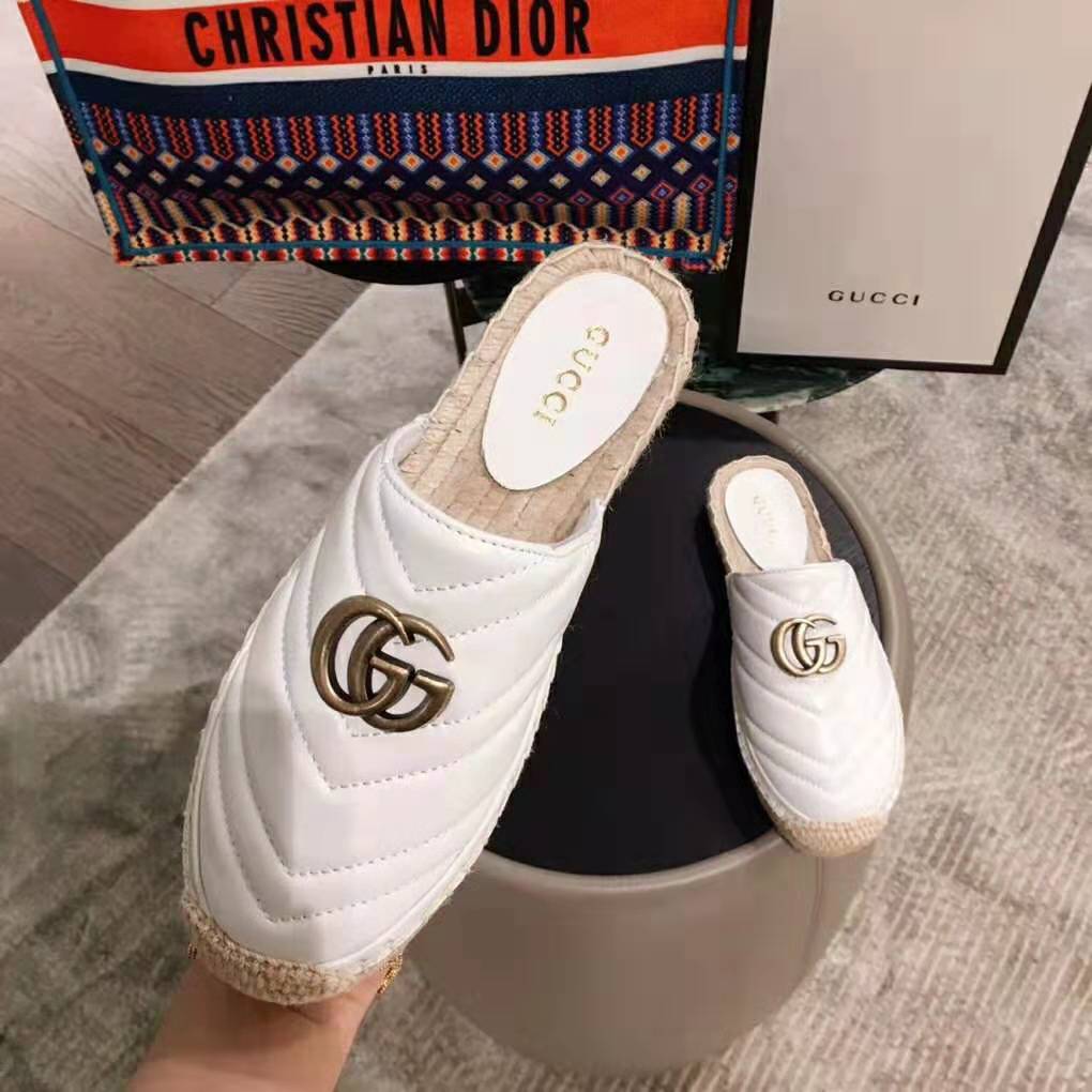 Gucci Women Leather Espadrille with Double G in 2 cm Height-White