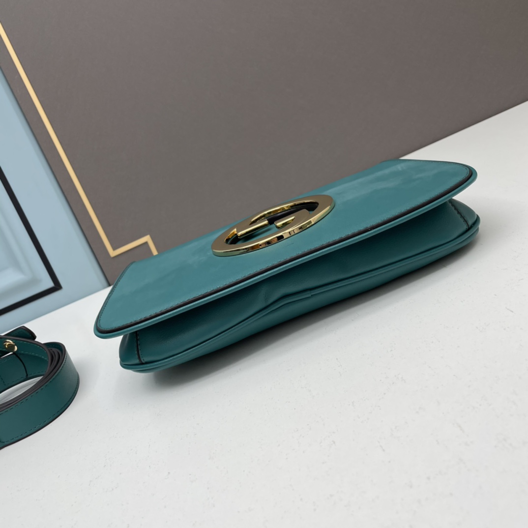 Gucci Women GG Blondie Shoulder Bag Deep Blue Suede Interlocking G