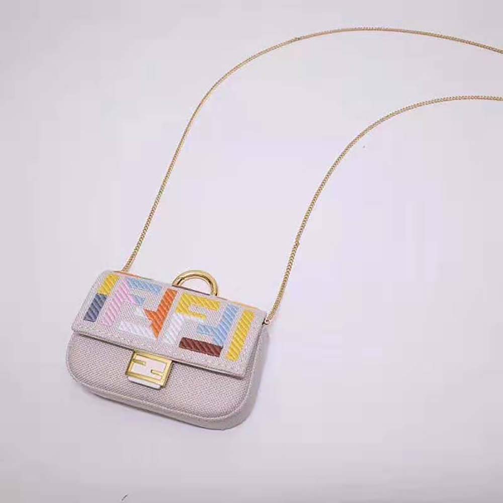 Fendi Women Nano Baguette Charm Beige Canvas Charm