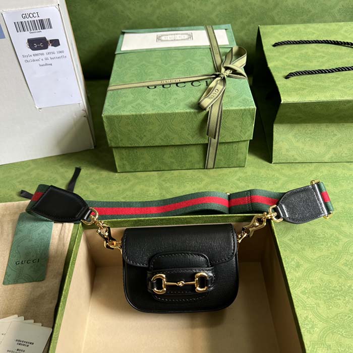 Gucci Women GG Gucci Horsebit 1955 Strap Wallet Black Leather Horsebit