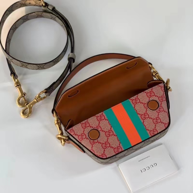 Gucci Unisex GG Top Handle Mini Bag Web Pink GG Supreme Canvas